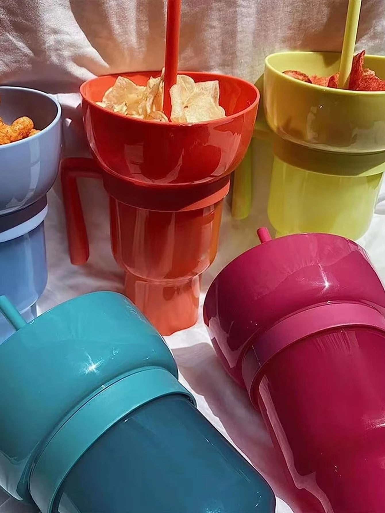 1 Creative Popcorn Snack with Handle All-In-One Drink Cup Water Cup Straw Cup