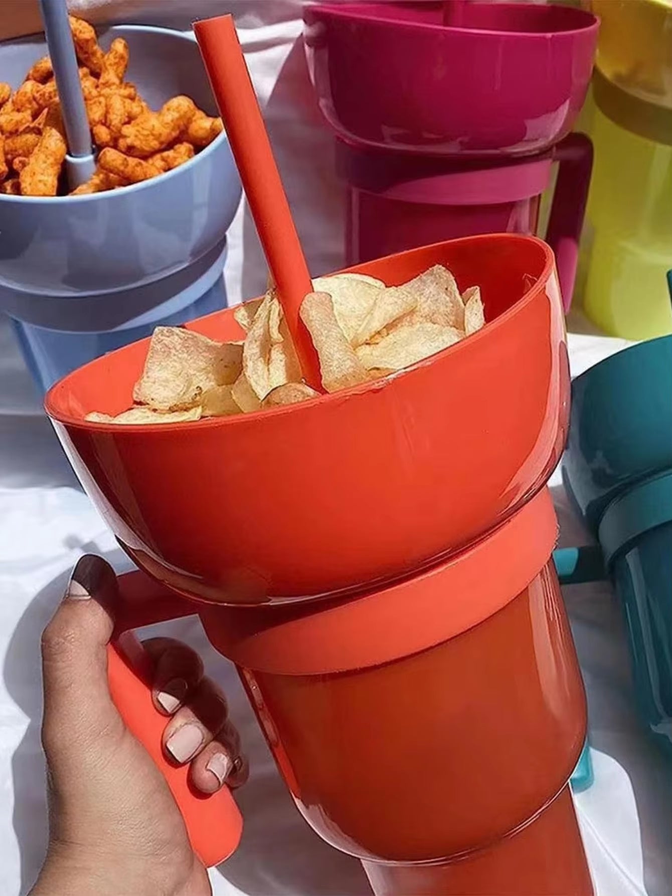 1 Creative Popcorn Snack with Handle All-In-One Drink Cup Water Cup Straw Cup