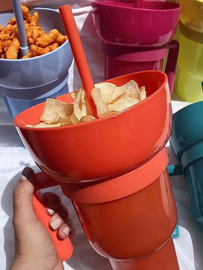 1 Creative Popcorn Snack with Handle All-In-One Drink Cup Water Cup Straw Cup