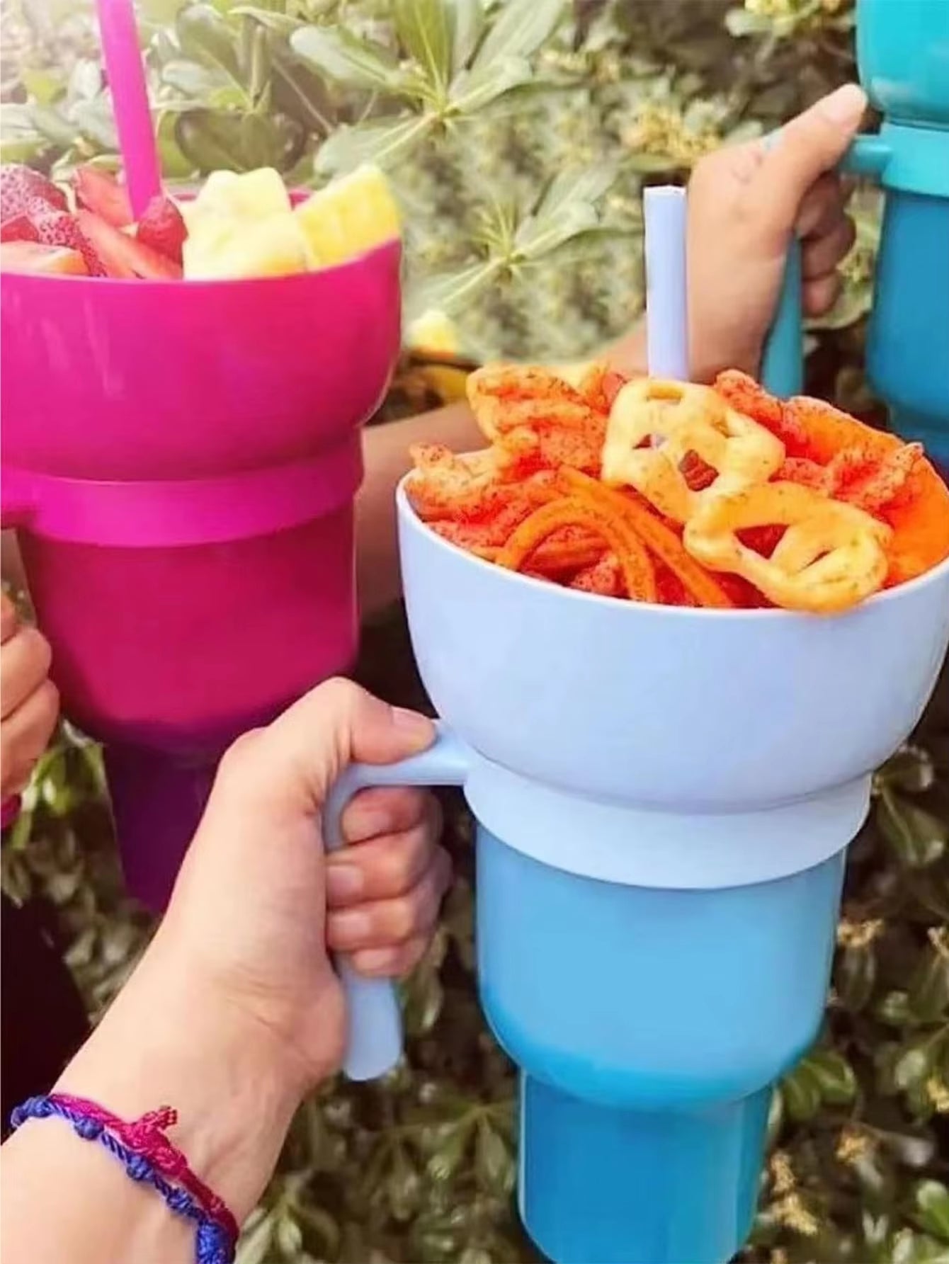 1 Creative Popcorn Snack with Handle All-In-One Drink Cup Water Cup Straw Cup