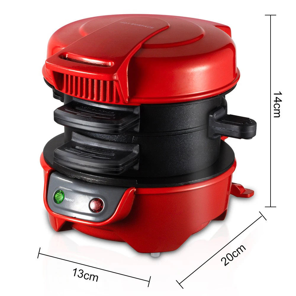 220V / 110V Mini Electric Burger Sandwich Maker Machine Bread Grill Baking Toaster 600W Non Stick Pancake Pan for Home Kitchen