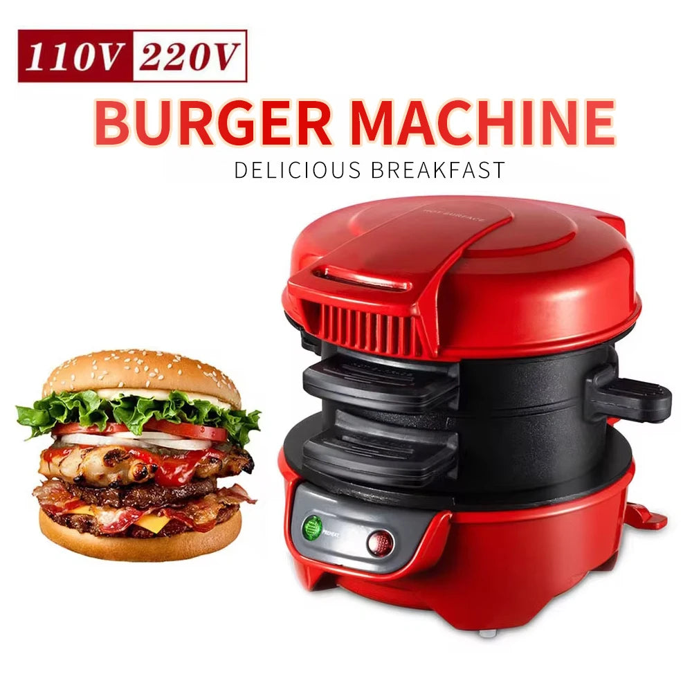 220V / 110V Mini Electric Burger Sandwich Maker Machine Bread Grill Baking Toaster 600W Non Stick Pancake Pan for Home Kitchen