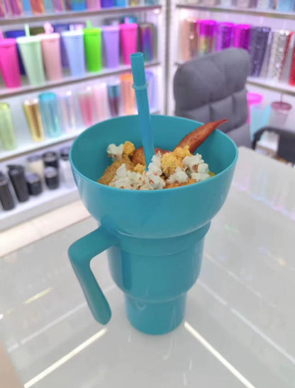 1 Creative Popcorn Snack with Handle All-In-One Drink Cup Water Cup Straw Cup