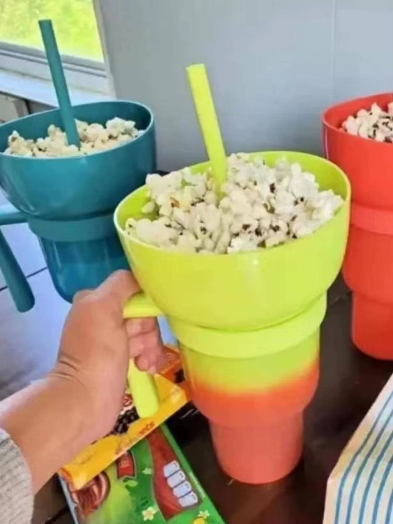 1 Creative Popcorn Snack with Handle All-In-One Drink Cup Water Cup Straw Cup